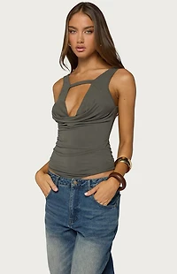 Edikted Emeri Deep Cowl Neck Cutout Top