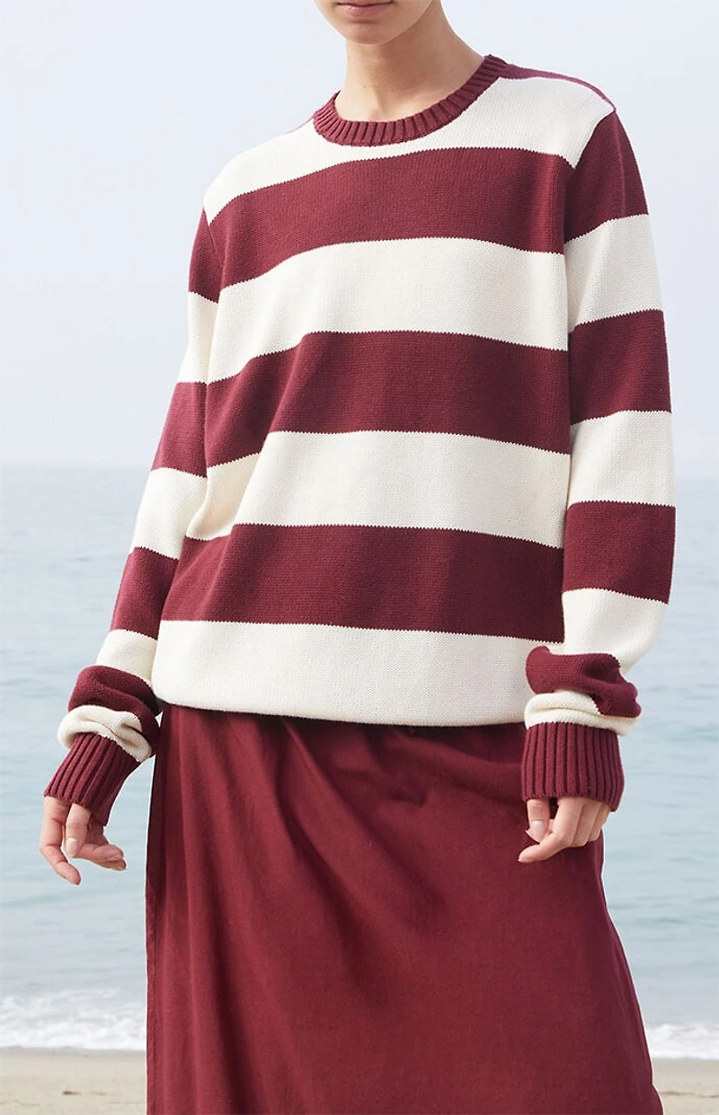 John Galt Martha Burgundy Striped Sweater