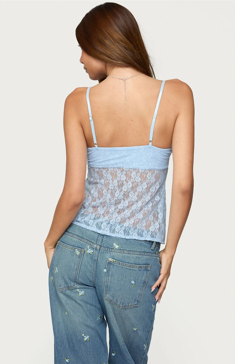 Edikted Priya Sheer Lace Split Front Top