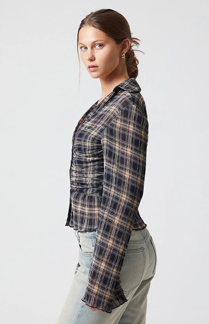 Beverly and Beck Sara Plaid Button Up Long Sleeve Top