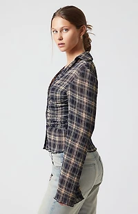 Beverly and Beck Sara Plaid Button Up Long Sleeve Top