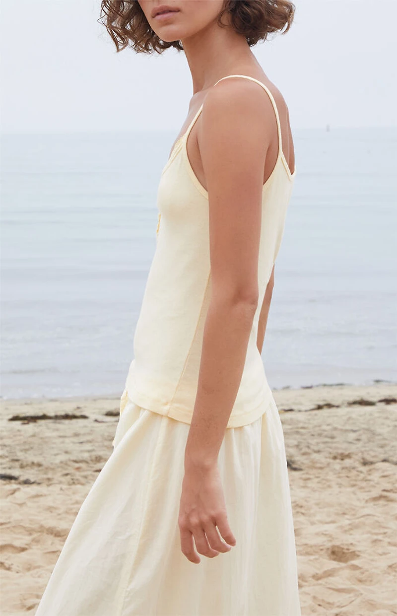 John Galt Yellow Lorene Button Tank Top