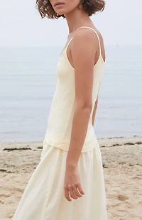 John Galt Yellow Lorene Button Tank Top