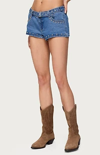 Edikted Grommet & Stud Denim Micro Shorts