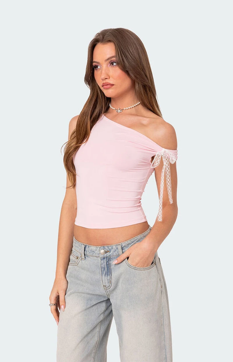 Edikted Lace Bow Asymmetric Top