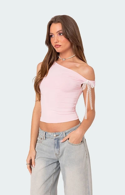 Edikted Lace Bow Asymmetric Top