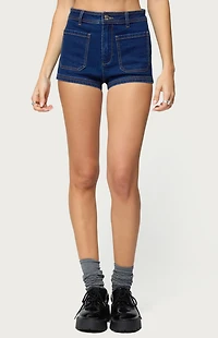 Edikted Saren High Rise Denim Micro Shorts