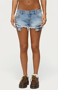 Edikted Catrine Plaid Pocket Denim Shorts