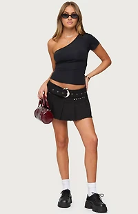 Edikted Kore Belt Pleated Denim Micro Skort