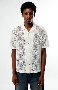 Pacsun Cream Open Knit Oversized Resort Camp Shirt