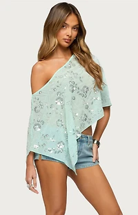 Edikted Triana Bead and Sequin Chiffon Poncho