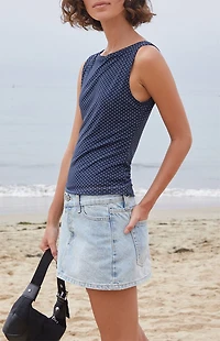 John Galt Blue Polka Dot High Neck Tank Top