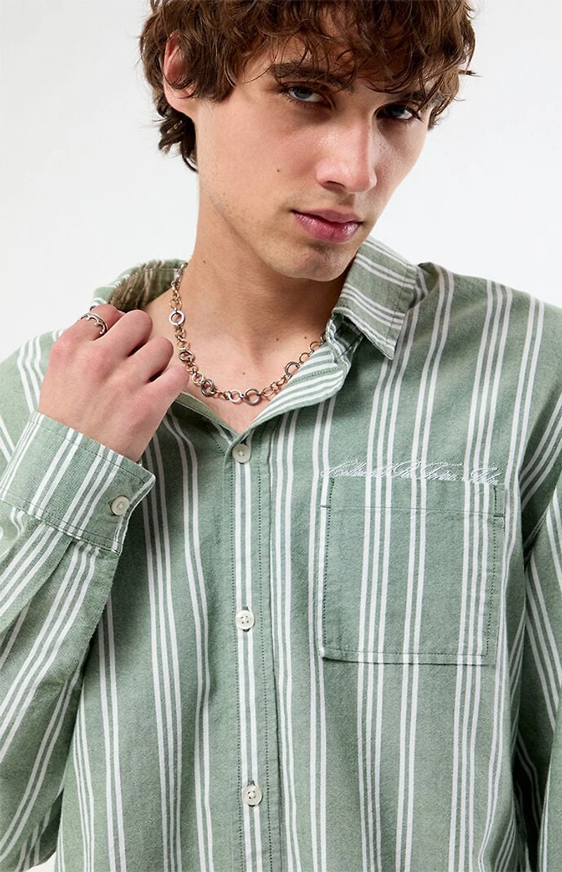 Pacsun Light Green Striped Hutton Long Sleeve Shirt