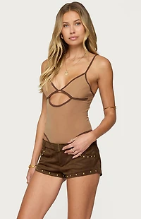 Edikted Contrast Sheer Mesh Cut Out Bodysuit