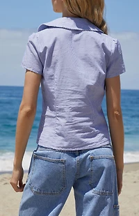 John Galt Blue & White Striped Teagan Collared Top