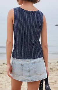 John Galt Blue Polka Dot High Neck Tank Top
