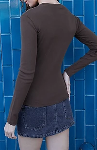 John Galt Brown Ainsley Long Sleeve Top