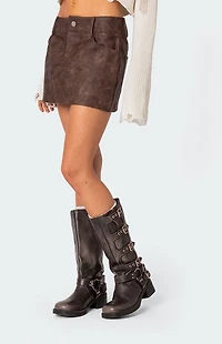 Edikted Euphoria Washed Faux Leather Mini Skirt