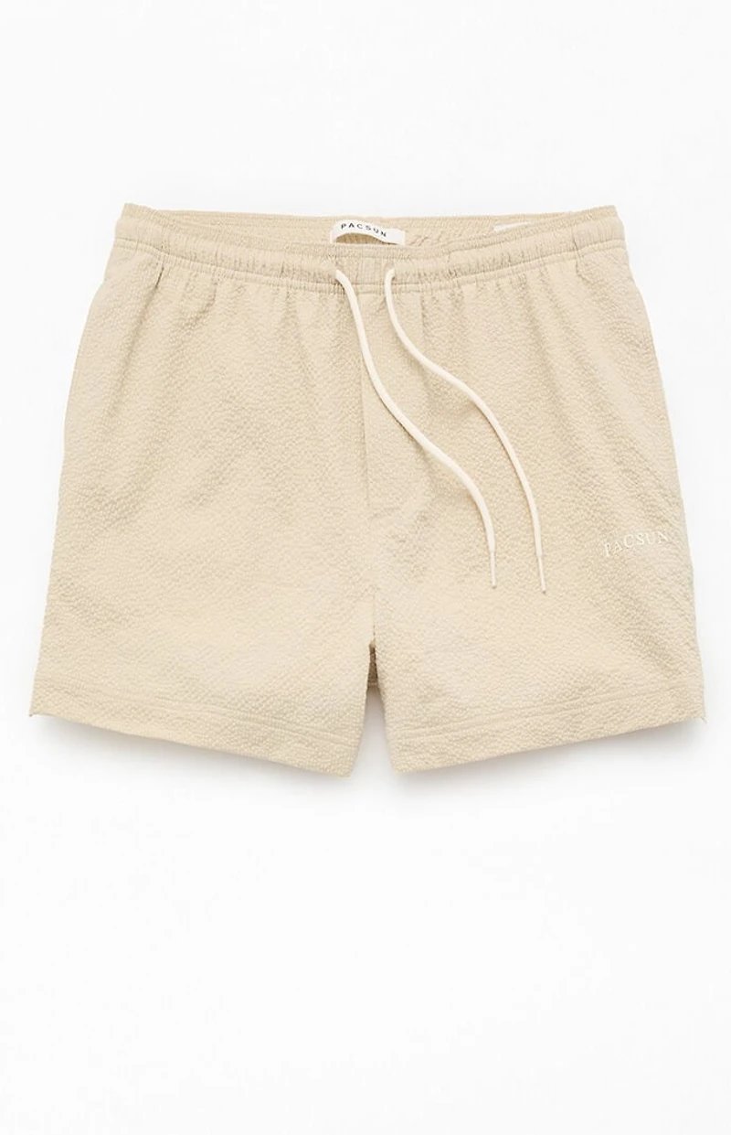Pacsun Tan Sail Seersucker 4.5" Swim Trunks