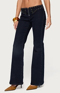 Edikted Carys Stud Low Rise Flared Jeans