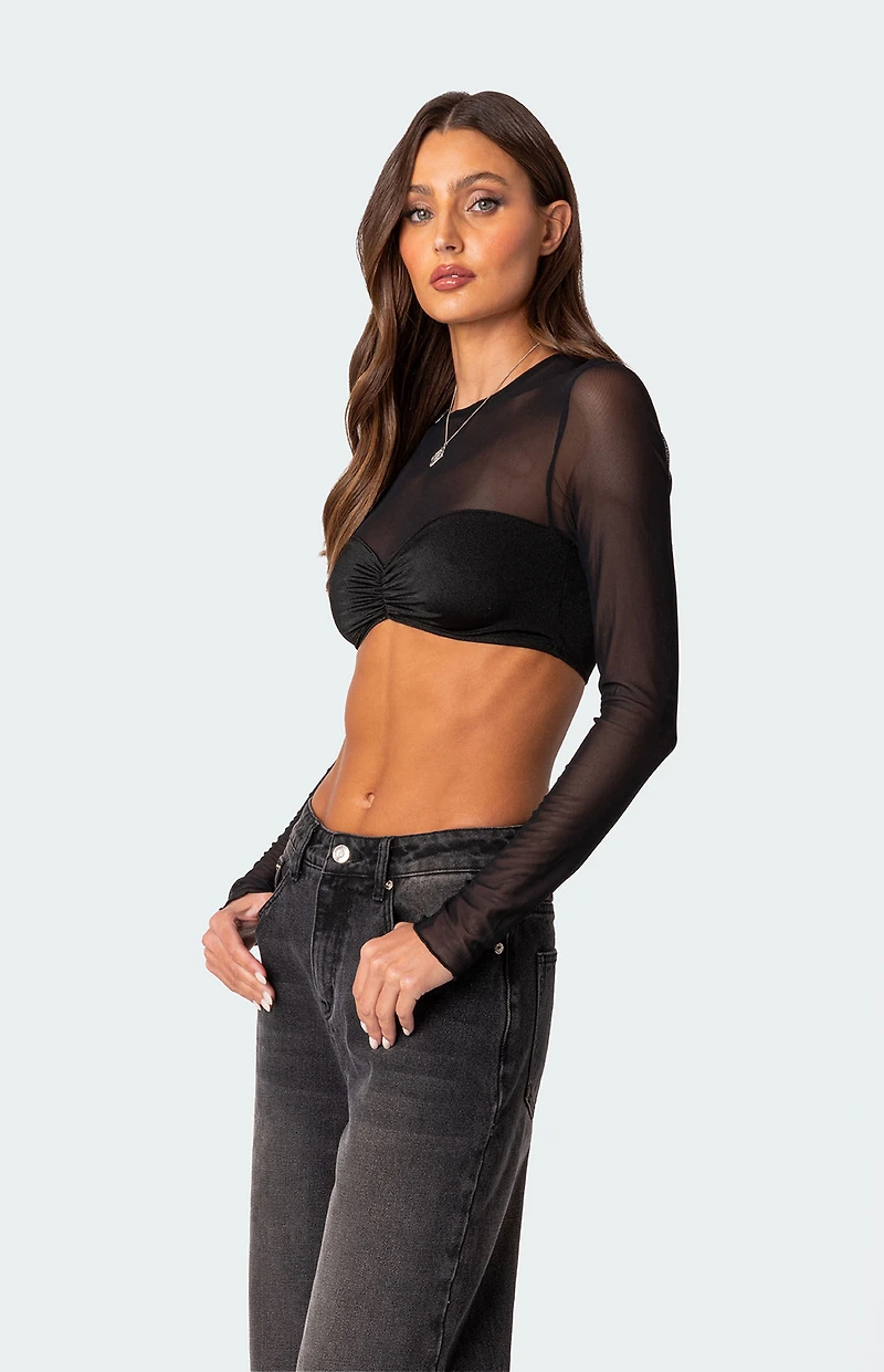 Edikted Night Out Sheer Long Sleeve Crop Top