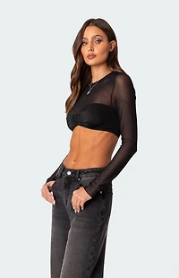 Edikted Night Out Sheer Long Sleeve Crop Top