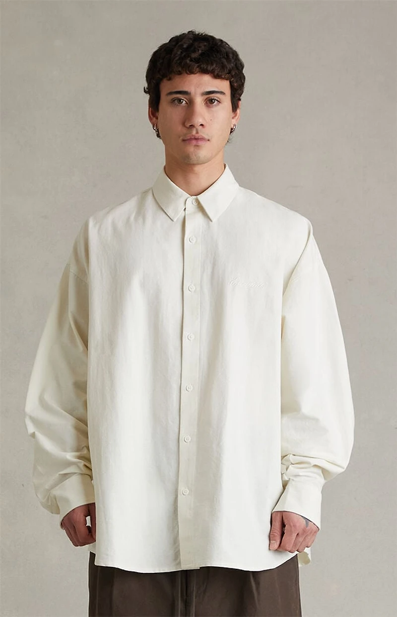 Fear of God ESSENTIALS Ivory Signature Button Up Long Sleeve Shirt