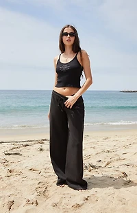 John Galt Black Beyonca Sturgis Embroidered Cropped Tank Top