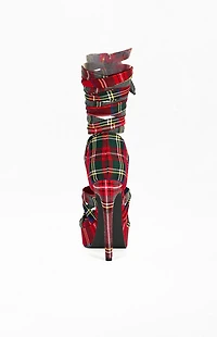AZALEA WANG Women's Emisha Plaid Stiletto Platform Sandals