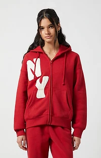 Pacsun Red Big NY Applique Zip Up Hoodie