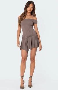 Edikted Tala Belted Off Shoulder Mini Dress