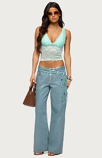 Edikted Vanya Sheer Lace V Neck Top