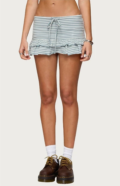 Edikted Avia Ruffle Striped Mini Skort