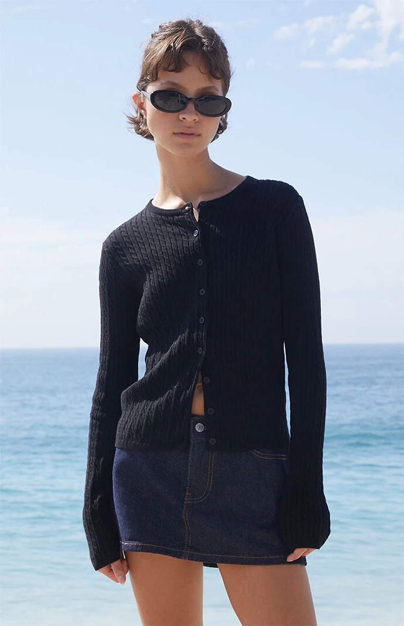 John Galt Black Zoe Cable Knit Cardigan