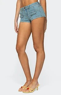 Edikted Cargo Pockets Denim Micro Shorts