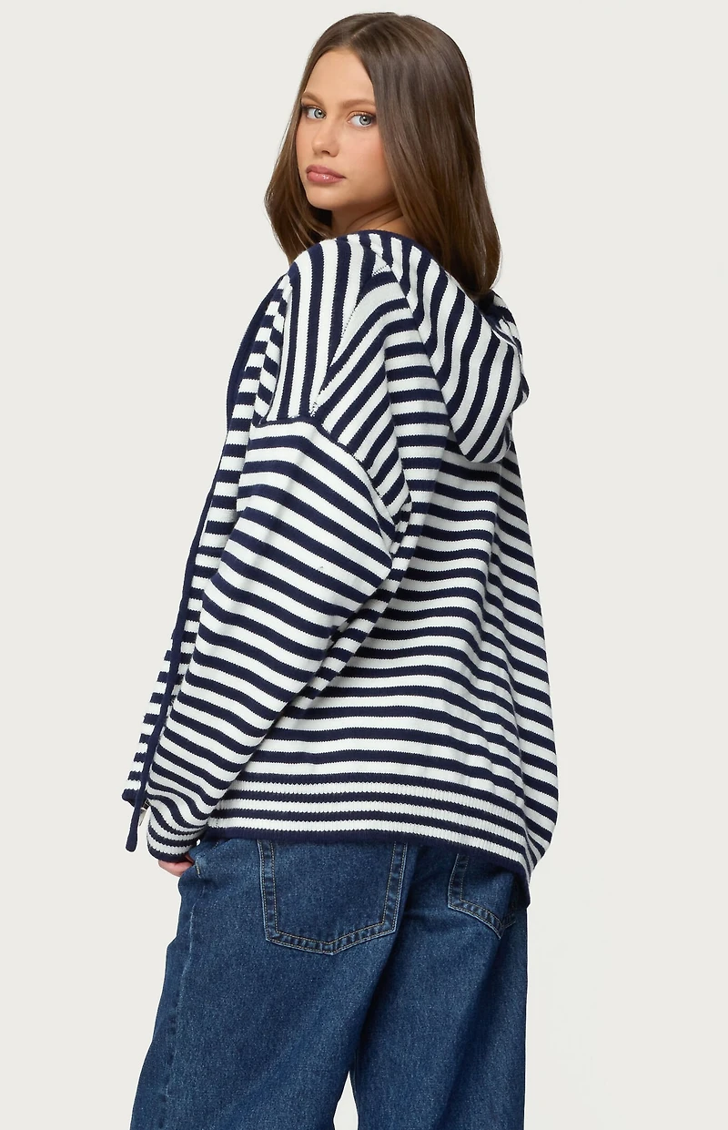 Edikted Safari Striped Knit Zip Up Hoodie