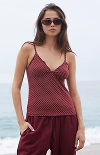 John Galt Burgundy Tiffany Polka Dot Tank Top