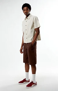 Pacsun Oxford Tan Striped Camp Shirt