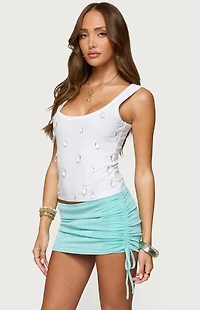 Edikted Zelena Faux Crystal Ribbed Tank Top