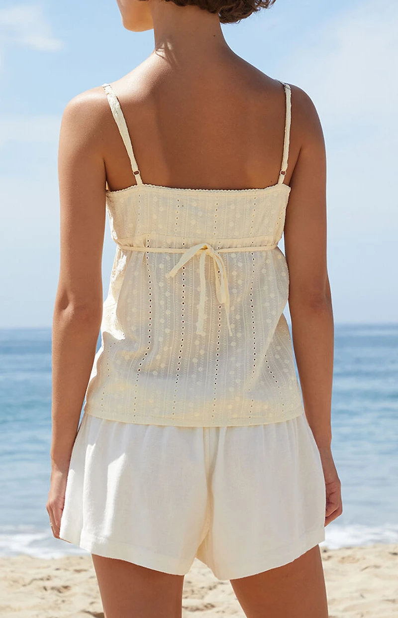 John Galt Yellow Edith Eyelet Tank Top