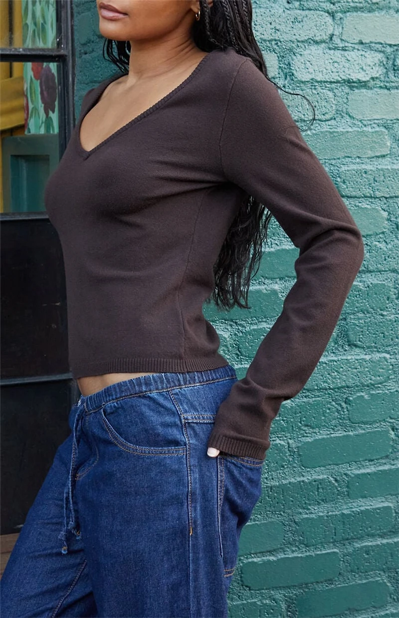 John Galt Brown V-Neck Sweater