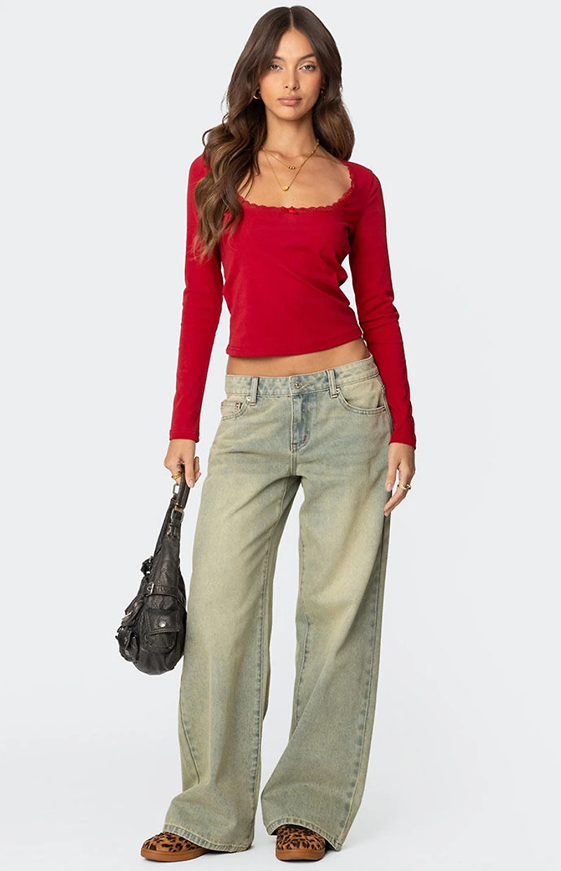 Edikted Mora Lace Trim Ribbed T-Shirt