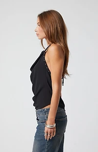 Third Charm Kai Studded Cowl Neck Halter Top