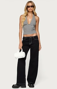 Edikted Contrast Stitch Low Rise Jeans