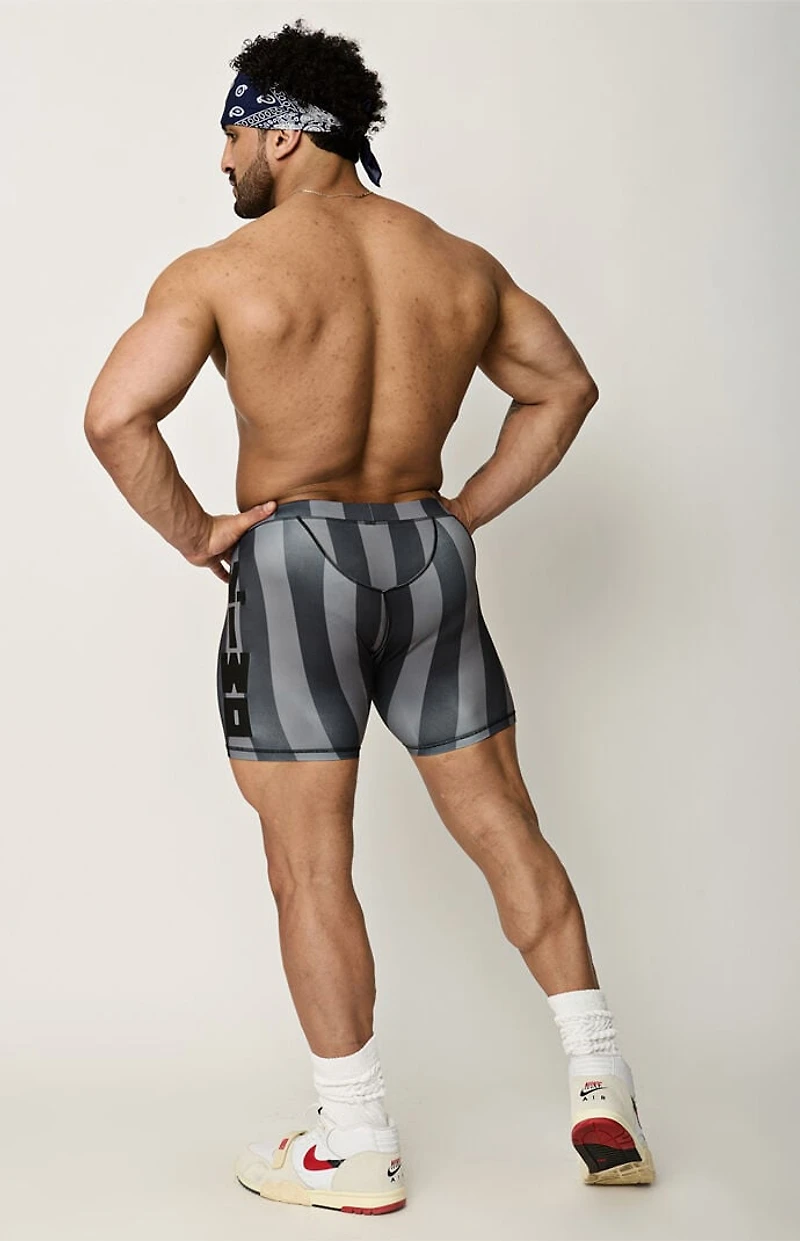 YIWO Gray Striped Hardwear Biker Shorts