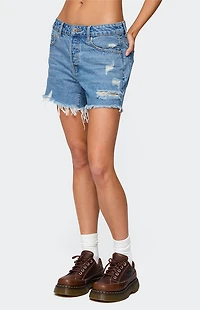 Edikted Cale Distressed Low Rise Denim Shorts