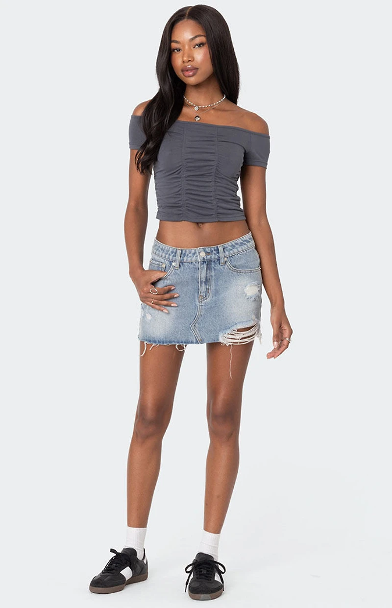 Edikted Triple Ruched Off Shoulder Top