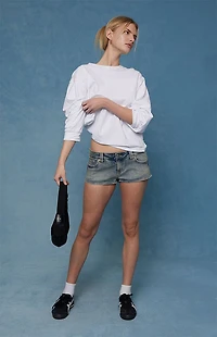 Pacsun Tatum Ultimate Low Rise Denim Micro Shorts Stretch Button Pocket Medium Blue