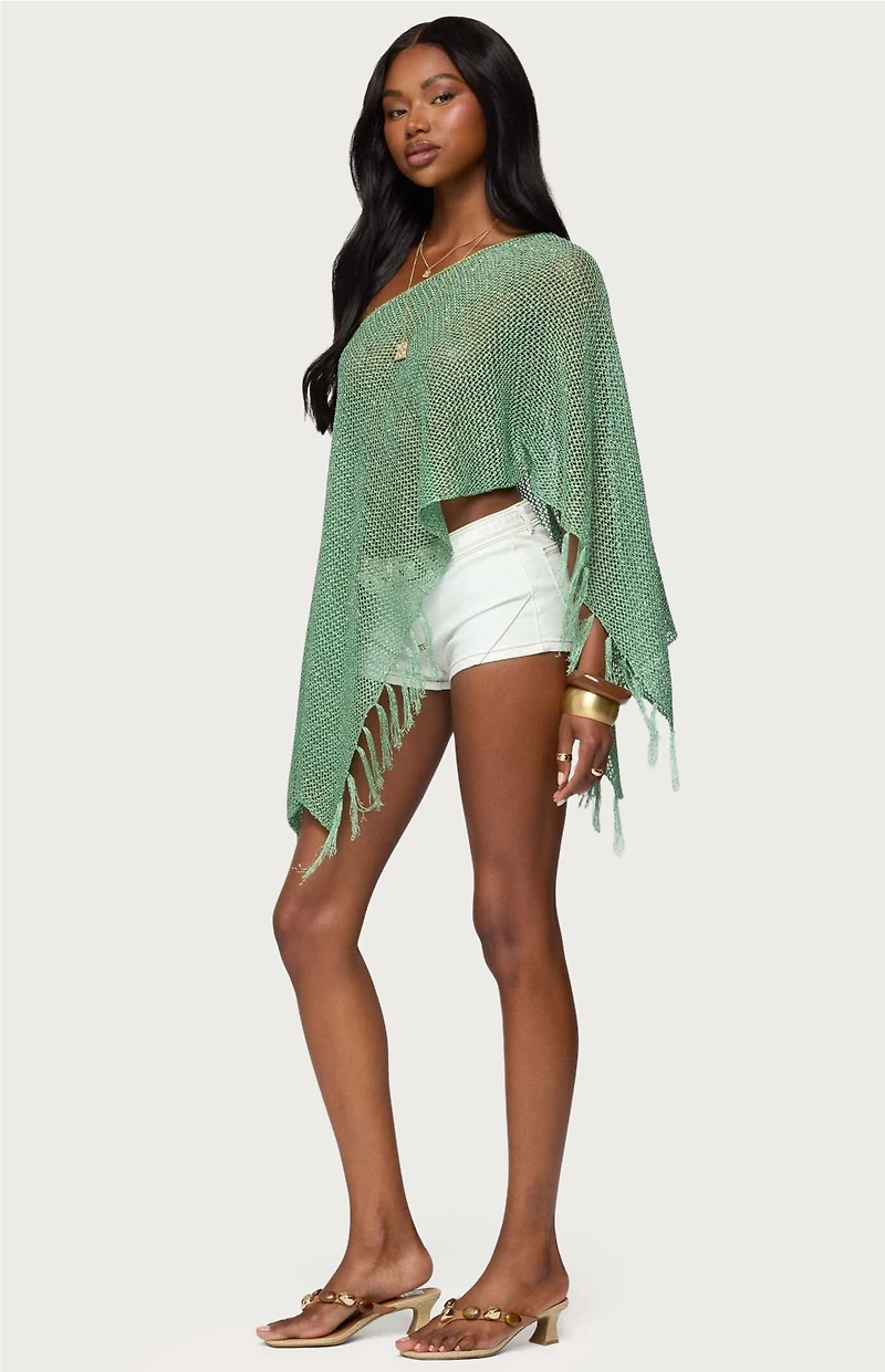 Edikted Sequin Fringe Knit Poncho