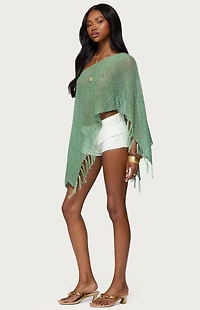 Edikted Sequin Fringe Knit Poncho